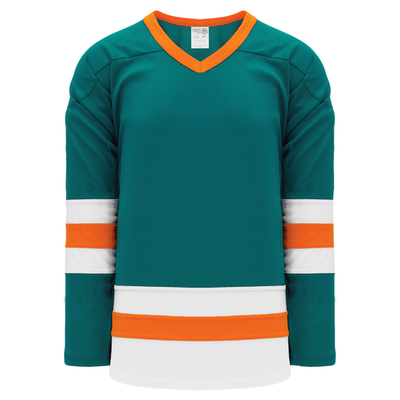 Athletic Knit (AK) H6500A-458 Adult Pacific Teal/White/Orange League Hockey Jersey