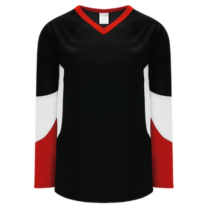 Athletic Knit (AK) H6600A-348 Adult Black/Red/White League Hockey Jersey