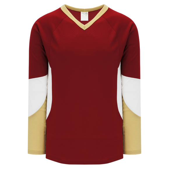 Athletic Knit (AK) H6600A-542 Adult AV Red/Vegas Gold/White League Hockey Jersey