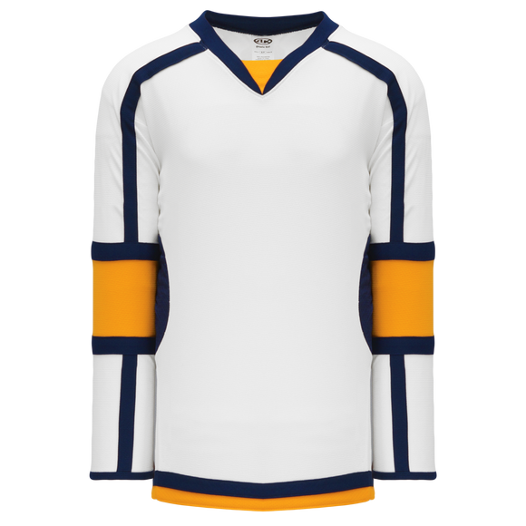 Athletic Knit (AK) H7000A-461 Adult White/Navy/Gold Select Hockey Jersey