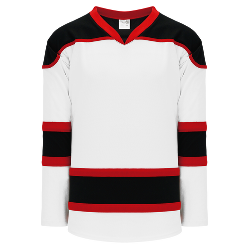 Athletic Knit (AK) H7500A-415 Adult White/Black/Red Select Hockey Jersey - PSH Sports