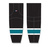Athletic Knit (AK) HS2100 2008 San Jose Sharks Third Black Mesh Cut & Sew Ice Hockey Socks - PSH Sports