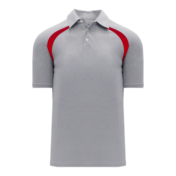 Athletic Knit (AK) A1820A-923 Adult Heather Grey/Red Short Sleeve Polo Shirt