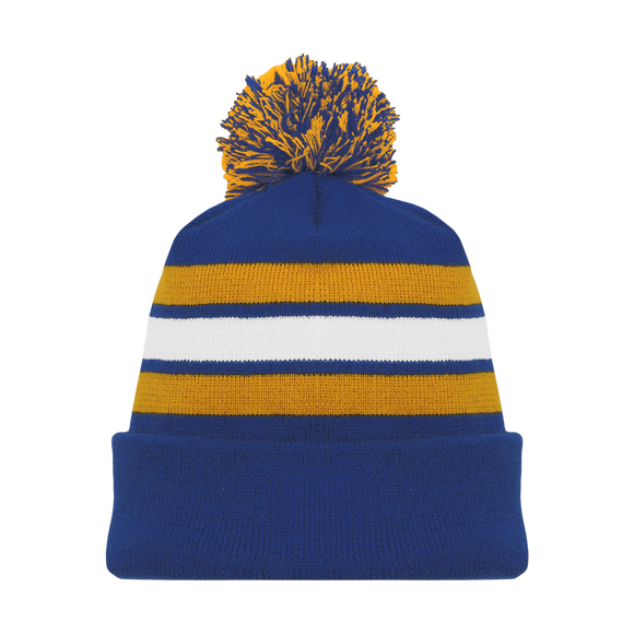 (AK) – Knit Adult Athletic Royal Sports Toque Blue/Gold/White Hockey PSH A1830A-447
