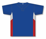 Athletic Knit (AK) BA1763A-333 Adult Royal Blue/White/Red One-Button Baseball Jersey