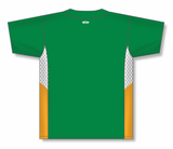 Athletic Knit (AK) BA1763A-334 Adult Kelly Green/White/Gold One-Button Baseball Jersey