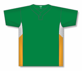 Athletic Knit (AK) BA1763A-334 Adult Kelly Green/White/Gold One-Button Baseball Jersey