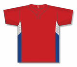 Athletic Knit (AK) BA1763A-344 Adult Red/White/Royal Blue One-Button Baseball Jersey
