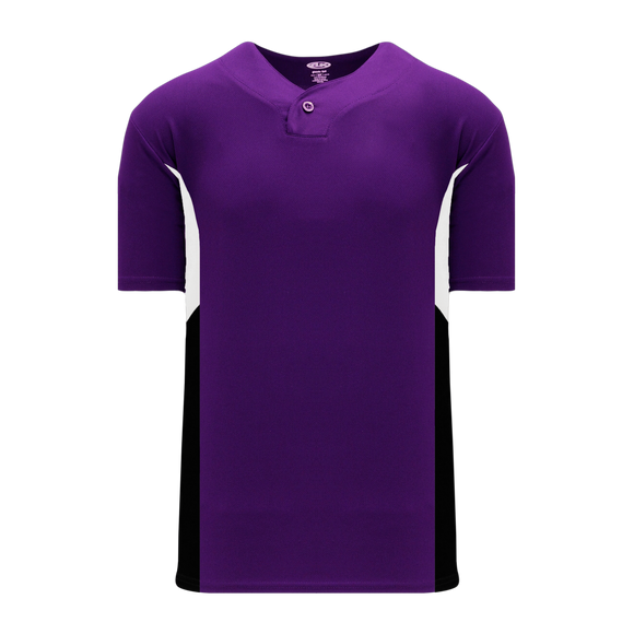 Athletic Knit (AK) BA1763A-438 Adult Purple/White/Black One-Button Baseball Jersey