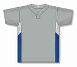 Athletic Knit (AK) BA1763A-450 Adult Grey/White/Royal Blue One-Button Baseball Jersey