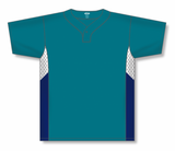 Athletic Knit (AK) BA1763A-456 Adult Pacific Teal/White/Navy One-Button Baseball Jersey