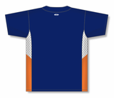Athletic Knit (AK) BA1763A-465 Adult Navy/White/Orange One-Button Baseball Jersey
