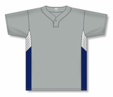 Athletic Knit (AK) BA1763A-548 Adult Grey/White/Navy One-Button Baseball Jersey