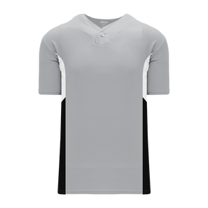 Athletic Knit (AK) BA1763A-973 Adult Grey/White/Black One-Button Baseball Jersey