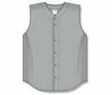 Athletic Knit (AK) BA1812A-012 Adult Grey Sleeveless Full Button Baseball Jersey