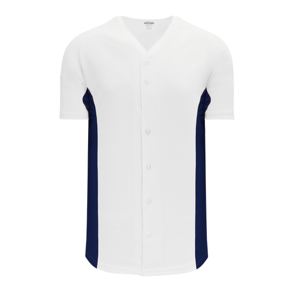 Athletic Knit (AK) BA1890Y-217 Youth White/Navy Full Button Baseball Jersey