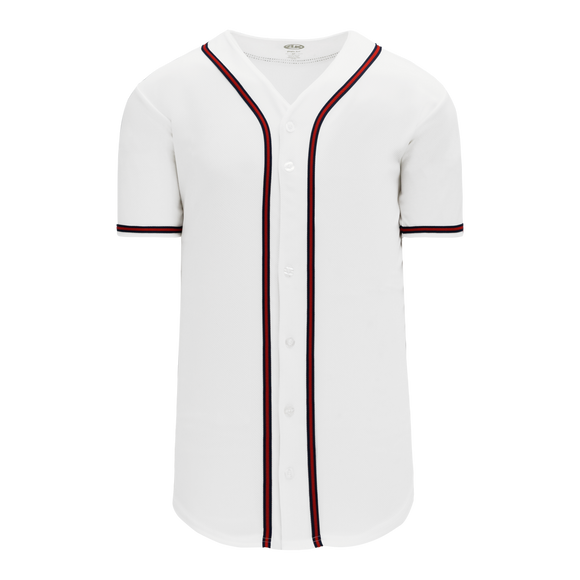 Athletic Knit (AK) BA5500A-ATL598 Atlanta Braves Adult White Full Button Baseball Jersey
