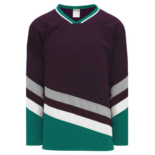 Athletic Knit (AK) Custom H550BKA-ANA638BK Pro Series - Adult Knitted Anaheim Mighty Ducks Eggplant Hockey Jersey - PSH Sports