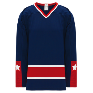 Athletic Knit (AK) H550BKA-CLM690BK Pro Series - Adult Knitted Columbus Blue Jackets Navy Hockey Jersey