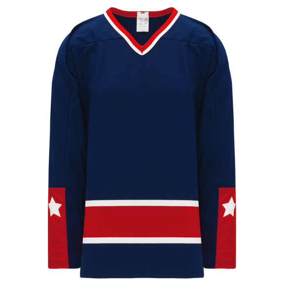 Athletic Knit (AK) H550BKY-CLM690BK Pro Series - Youth Knitted Columbus Blue Jackets Navy Hockey Jersey