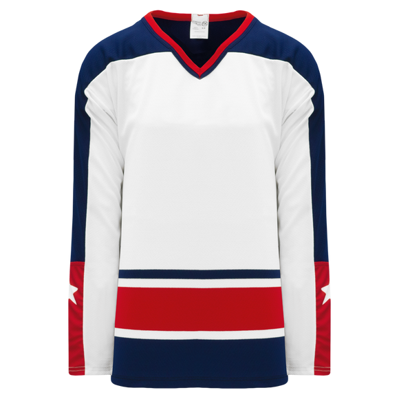 Athletic Knit (AK) H550BKY-CLM691BK Pro Series - Youth Knitted Columbus Blue Jackets White Hockey Jersey