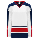 Athletic Knit (AK) H550BKA-CLM691BK Pro Series - Adult Knitted Columbus Blue Jackets White Hockey Jersey