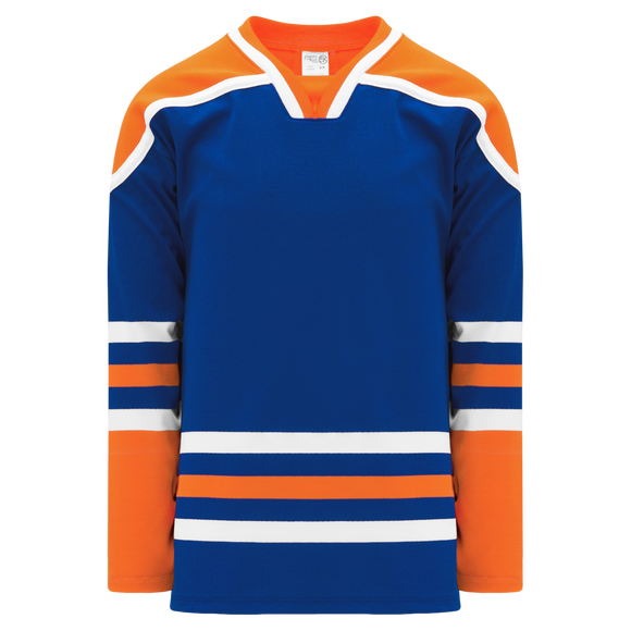 Athletic Knit (AK) H550BKA-EDM820BK Pro Series - Adult Knitted Edmonton Oilers Royal Blue Hockey Jersey