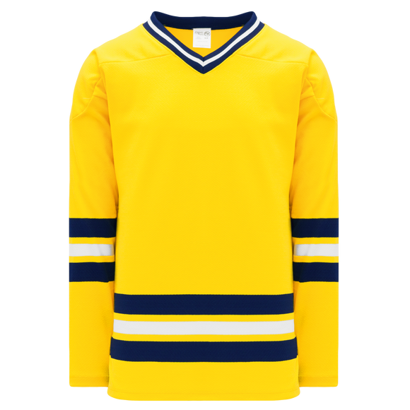 Athletic Knit (AK) H550BKY-MIC590BK Pro Series - Youth Knitted 2011 University of Michigan Wolverines Maize Hockey Jersey
